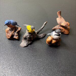 Set of 4 Handmade Little Birds on a Log by Dale Berke '90's